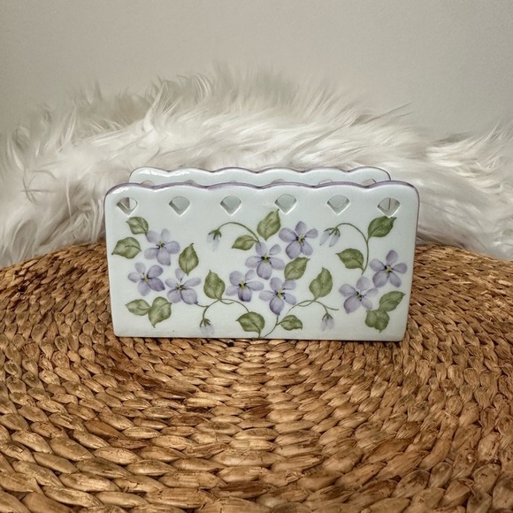 Andrea By Sadek Other - Vintage Andrea By Sadek 'Forget Me Not' Ceramic Napkin Holder, Purple Flowers